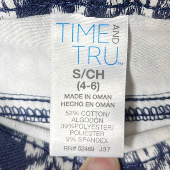 Time and Tru Women's Ponte Ankle Pants S Blue Geometric Print Stretch Pull On - Picture 6 of 7